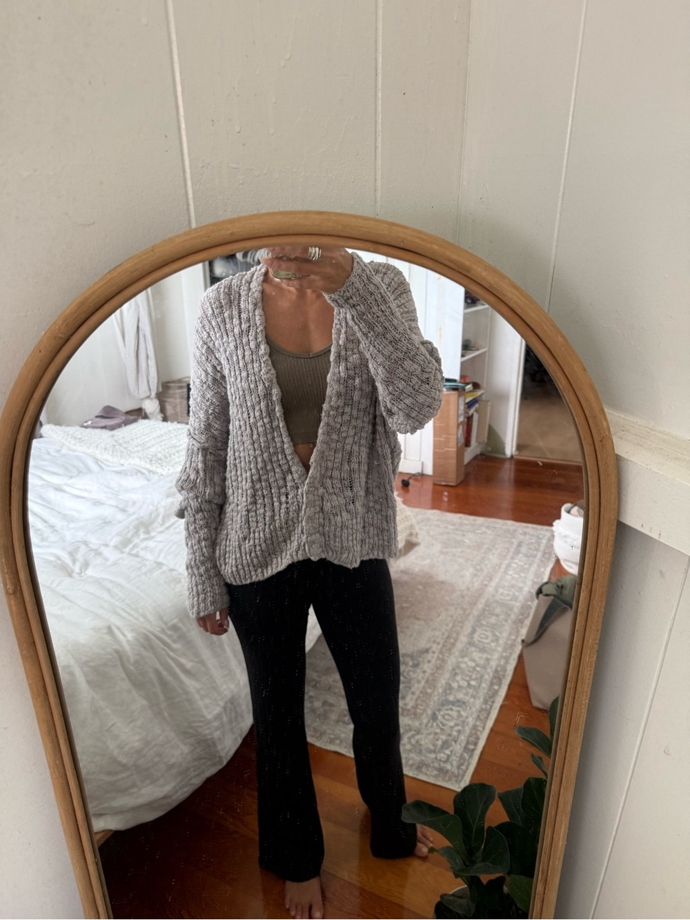 Free People Chunky Open Cardigan - Light Gray